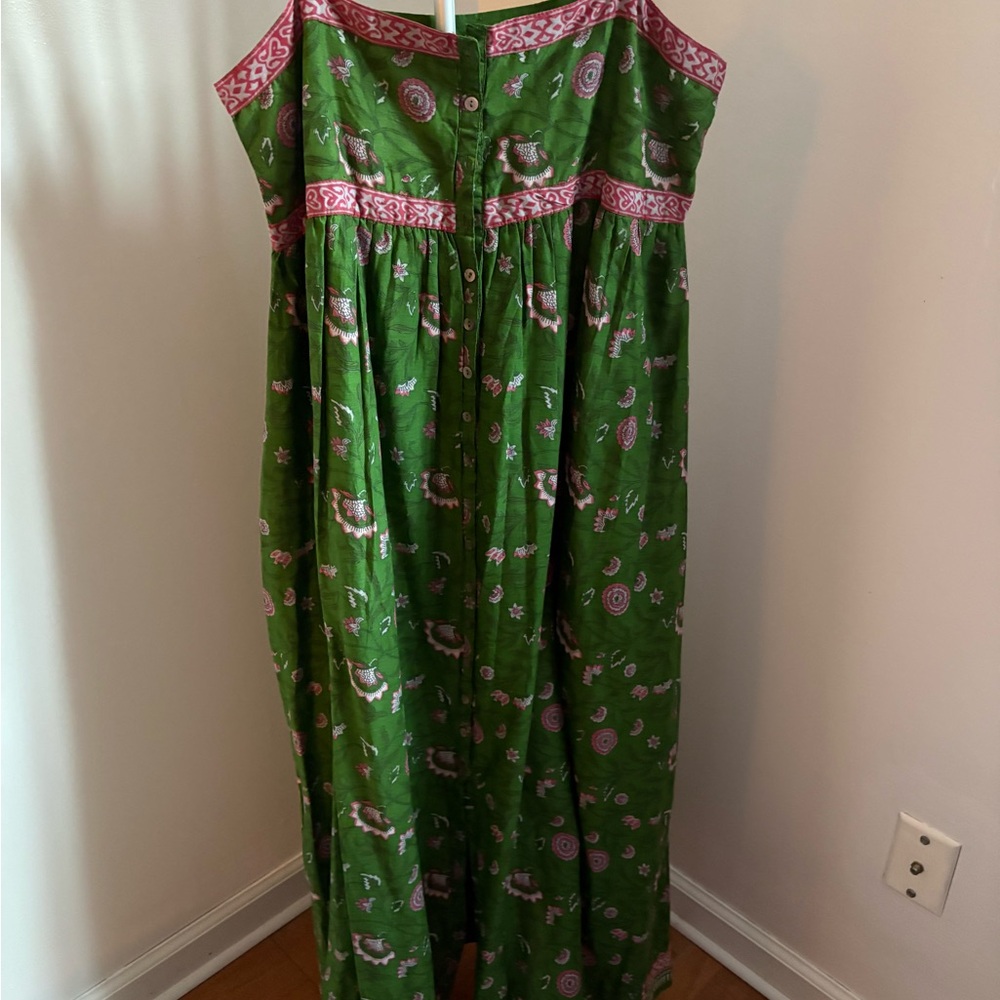 Green Natural Life Sidney Floral Maxi Dress Green Pink Vines M